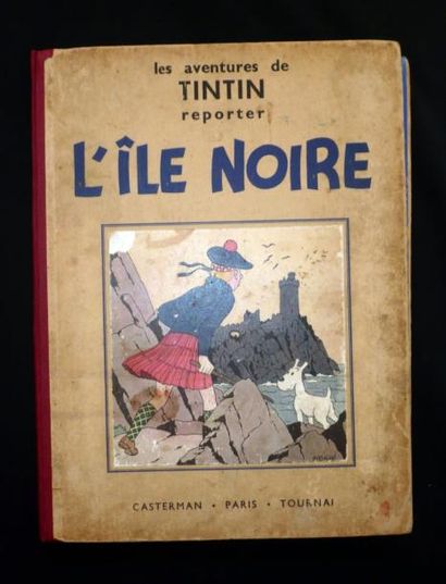 HERGÉ Tintin - L'île Noire Édition originale 4e plat A 5 (1938) Petite image collée,...