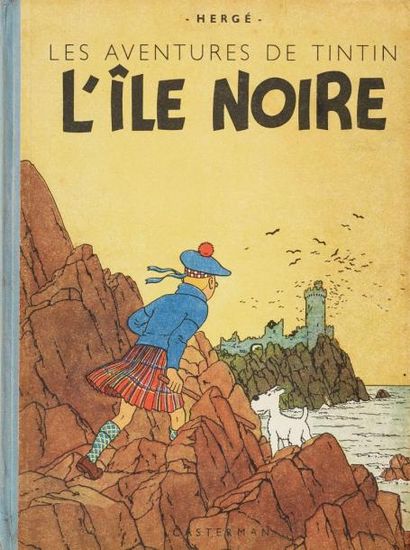 HERGÉ Tintin - L'île noire 4e plat A23 bis, dos bleu Rare version avec la mer rouge...