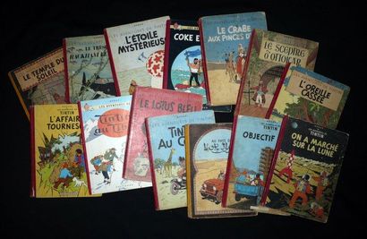 HERGÉ Tintin Lot de 14 albums, éditions originales pour certains, les autres en éditions...