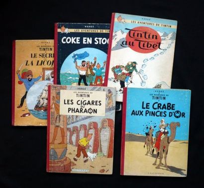 HERGÉ Tintin Lot de 5 albums Tintin en dos toilé des années 50 Licorne, coke en stock...
