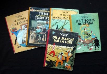 HERGÉ Tintin 5 albums en édition ancienne des années 50 (Licorne, Toison, Rackham,...