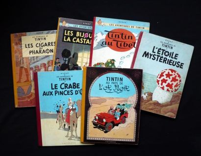 HERGÉ Tintin 6 albums en édition ancienne des années 50 (Pharaon, Castafiore, Tibet,...