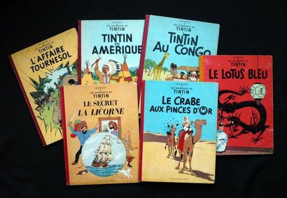 HERGÉ Tintin 6 albums en réédition ancienne de la fin des années 50 (Tournesol, Amérique,...
