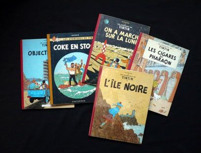 HERGÉ Tintin Ensemble de 5 volumes de la fin des années 50 (Objectif lune, Coke en...