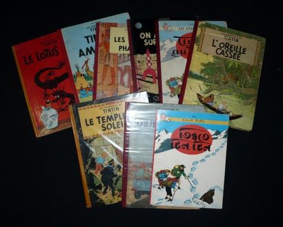 HERGÉ Tintin Trois volumes en réédition des années 50 (lotus, amérique et cigares)...