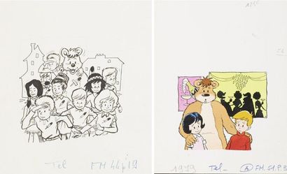 BUSSEMEY Roger MOKY ET POUPY 2 illustrations en couleur Aquarelle et encre de chine...