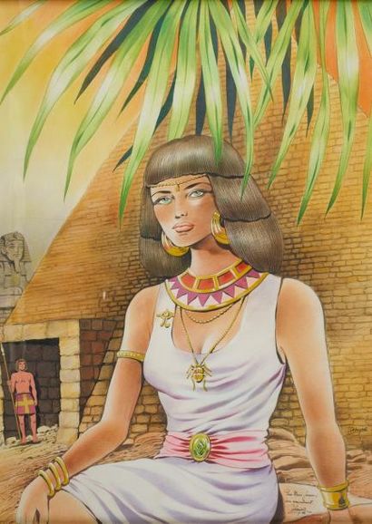 DEBRUYNE Jacques Femme égyptienne Aquarelle, fusain et encre de chine 68 x 48 cm