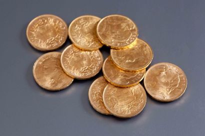 Lot de 9 pièces d'or de 20 Francs Suisse:...