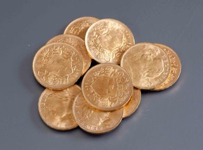 Lot de pièces d'or de 20 Francs Suisse: -...