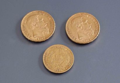 Lot de pièces d'or: - 2 x20 Francs Belge...