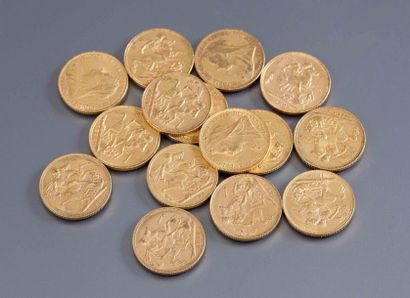 Lot de pièces d'or: 15 souverains: -5 x 1900...
