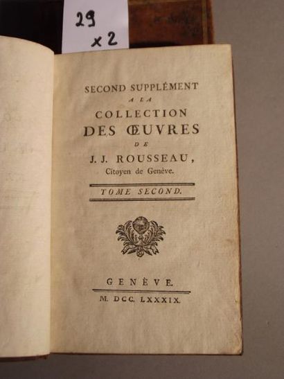ROUSSEAU (J.J.) Second supplément à la collection des oeuvres de J.J. Rousseau, citoyen...