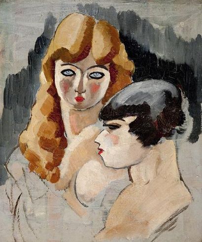 DIGNIMONT André (1891-1965) Deux prostitués. Huile sur toile, petites restaurations....