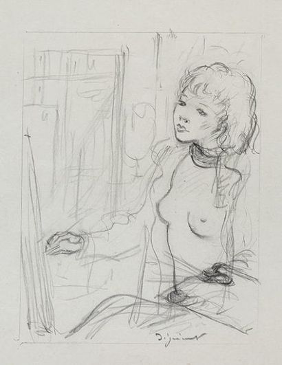 DIGNIMONT André (1891-1965) Modèle nu peignant. Crayon sur papier signé en bas à...