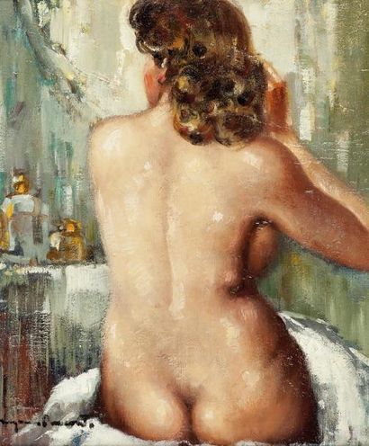 DEMAREST Suzanne (1900-1985) La toilette matinale. Huile sur toile signée en bas...