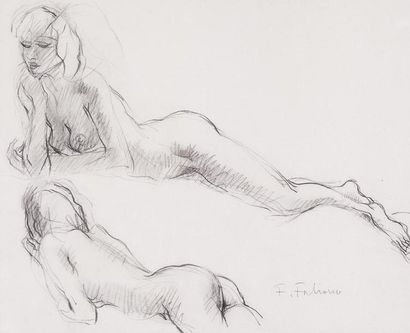 FABIANO Fabien (1882-1962) Étude de nu. Fusain sur papier signé en bas à droite....