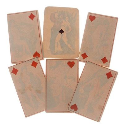 null Six cartes à jouer à sujets érotiques par transparence. France, fin du XIXe...