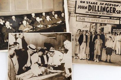 null [John DILLINGER] Lot comprenant 3 photos, USA. Tirages en noir et blanc d'époque,...