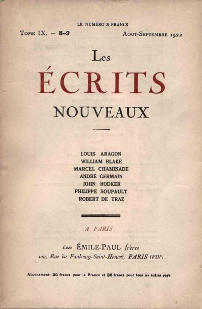 null LES ECRITS NOUVEAUX 10 numéros avec contributions d'A. Breton, Aragon et Ph....