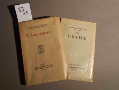 BERNANOS (Georges) L'imposture. 1 vol. in-8 broché. Paris Plon 1927 (E.O.). Tiré...