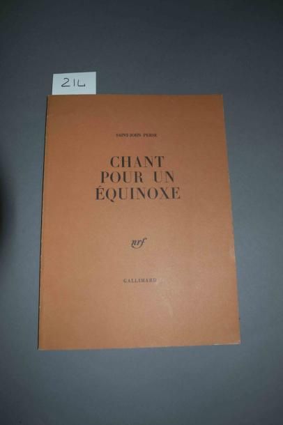 SAINT-JOHN PERSE Chant pour un équinoxe. 1 plaqu. in-4 br. Paris Gallimard 1975 ...