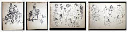BUZZELI Guido Carnet à dessins comprenant 11 dessins, certains très aboutis, scènes...
