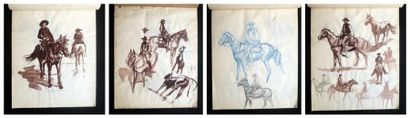 BUZZELI Guido Carnet à dessins comprenant 17 dessins sur le thème du Western avec...