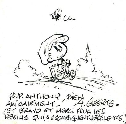 GEERTS André Jojo Ravissante illustration représentant Jojo un cahier à la main Encre...