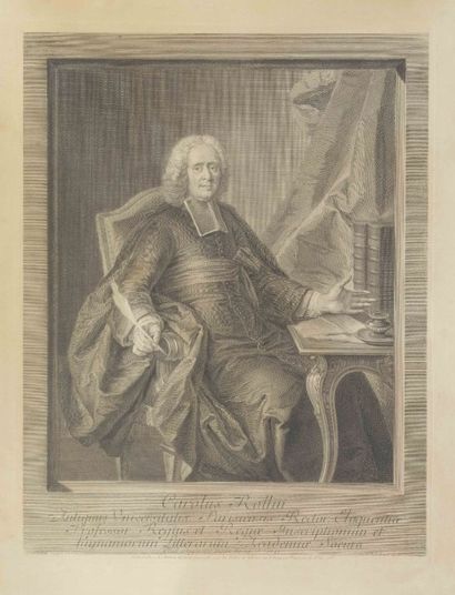 Ecole française du XVIII° siècle Portrait de Charles Rollin Gravure en noir 62,5...