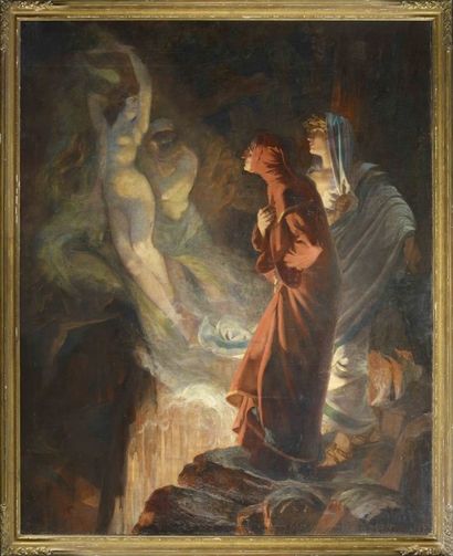 R LESPAGNE (actif dans la deuxième moitié du XIX° siècle) Dante Toile 261 x 208 cm...