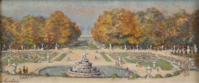 Andre Hambourg Versailles, le parc Toile signée en bas à gauche 18,5 x 41 cm