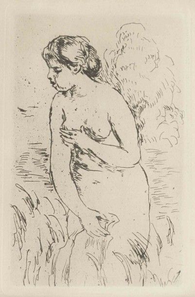 Auguste RENOIR Femme nue de dos Gravure en noir signée dans la planche 17,5 x 12...