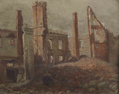 Lucien MIGNON Paysage de ruines Panneau 23,5 x 29 cm