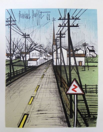Bernard BUFFET (d'après) "La route 1961" Lithographie Signée dans la planche Gravé...