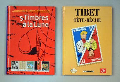 HERGÉ Tintin Album 5 timbres à la Lune. On y joint Tibet tête bêche, bien complets...