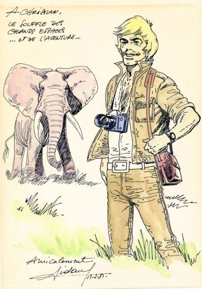 AIDANS Edouard Tony Stark Illustration couleur représentant le héros et un éléphant...