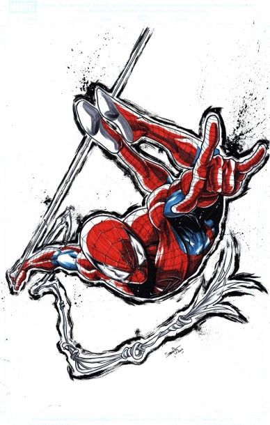 COELLO Iban Spiderman Encre de chine et aquarelle signée et datée 2013 en bas à droite...