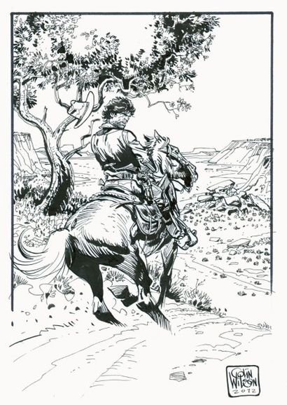 COLIN WILSON Blueberry Illustration représentant le célèbre cow boy à cheval Encre...