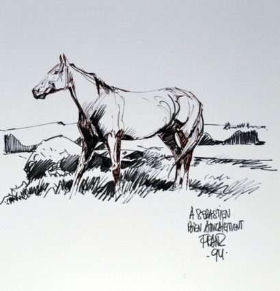 FRANZ Rare dessin sur feuille représentant un cheval, la spécialité de cet auteur...
