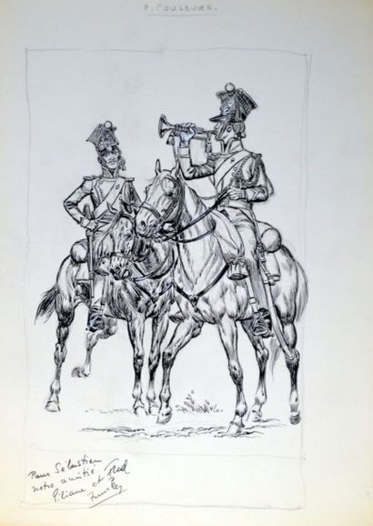FUNCKEN Liliane et Fred Superbe dessin représentant deux cavaliers du 1er empire...