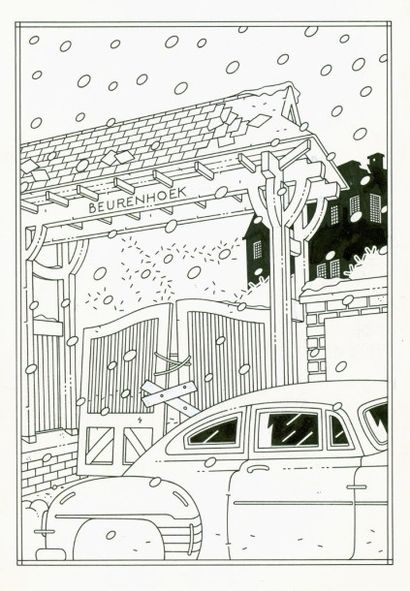 GOFFIN Alain Thierry l'audacieux Illustration représentant une voiture Encre de chine...