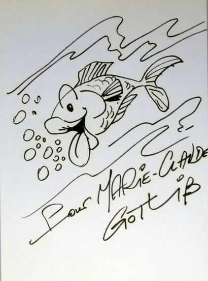 GOTLIB Marcel Dessin sur feuille représentant un poisson 30 x 21 cm