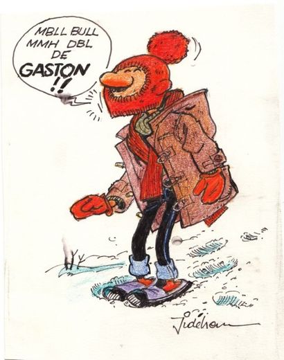JIDEHEM Gaston à la cagoule Encre de chine et crayons de couleur, dessin signé en...