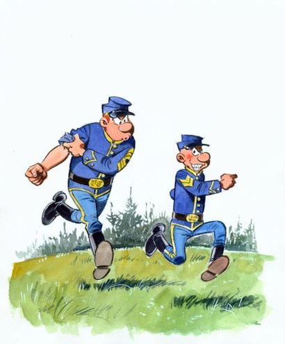 LAMBIL Willy Les Tuniques Bleues Illustration représentant nos deux héros dans une...