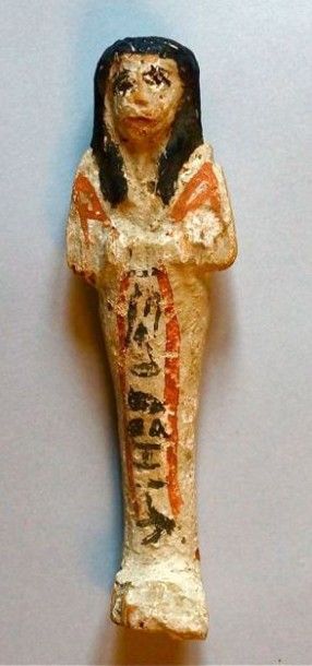 EGYPTE Chaouabti inscrit.Bois sculpté peint polychrome. Nouvel Empire.Egypte. H:13...