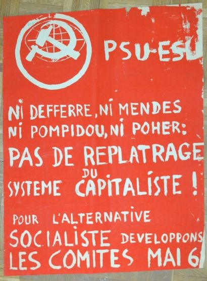 null PSU ESU 

"Ni Pompidou ni Poher"

Affiche de Mai 68

70,5x54 cm

Courbe cen...
