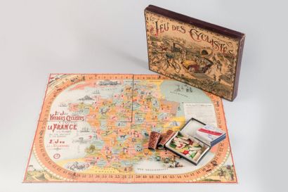 null Jeu belle époque. Boîte «Jeu des cyclistes» (34 cmx43). Superbe couvercle, on...