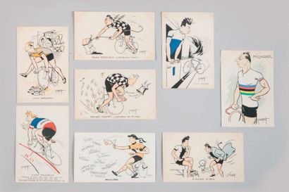 null Piste. Vers 1925-35. Vitesse. Les As tricolores par Abel Petit. 8 cartes-postales...