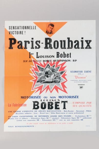 null 1955. Paris-Roubaix. Affiche: «Sensationnelle victoire! Paris-Roubaix, 1er Louison...