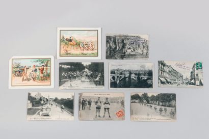 null 1909, 1910, 1911, 1914. Rare ensemble de 8 CPA: a) 5 cartes photos sur le Tour...
